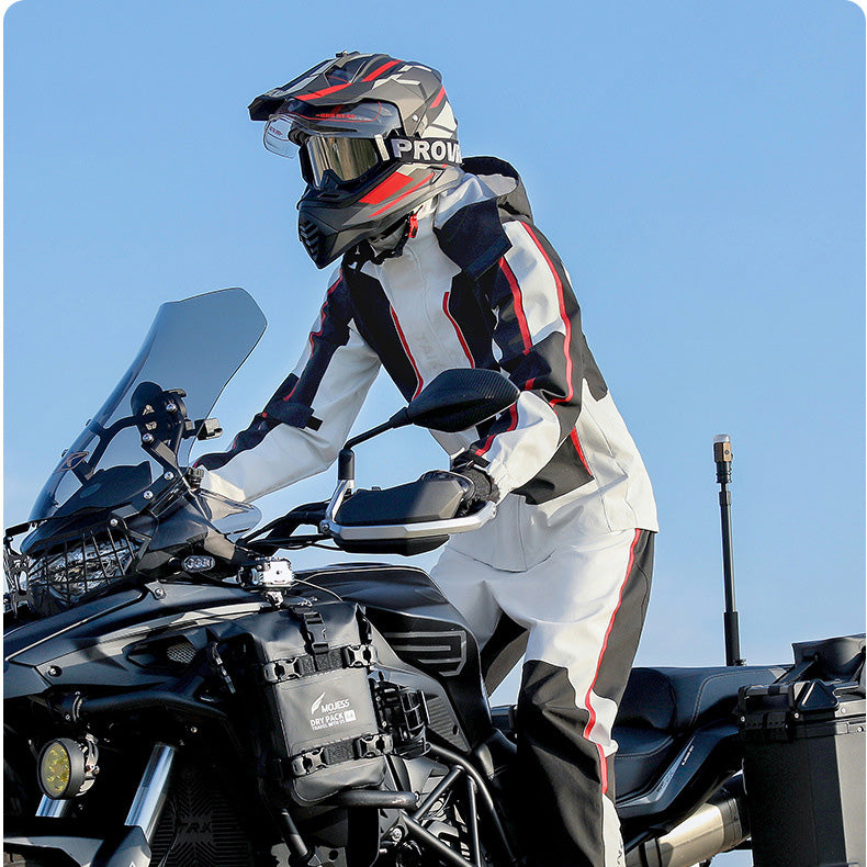 Heavy-Duty Motorcycle Rain Suit, White/Black Waterproof Riding Set