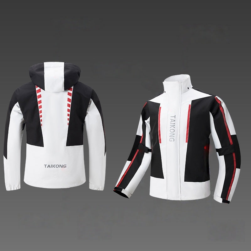 Heavy-Duty Motorcycle Rain Suit, White/Black Waterproof Riding Set