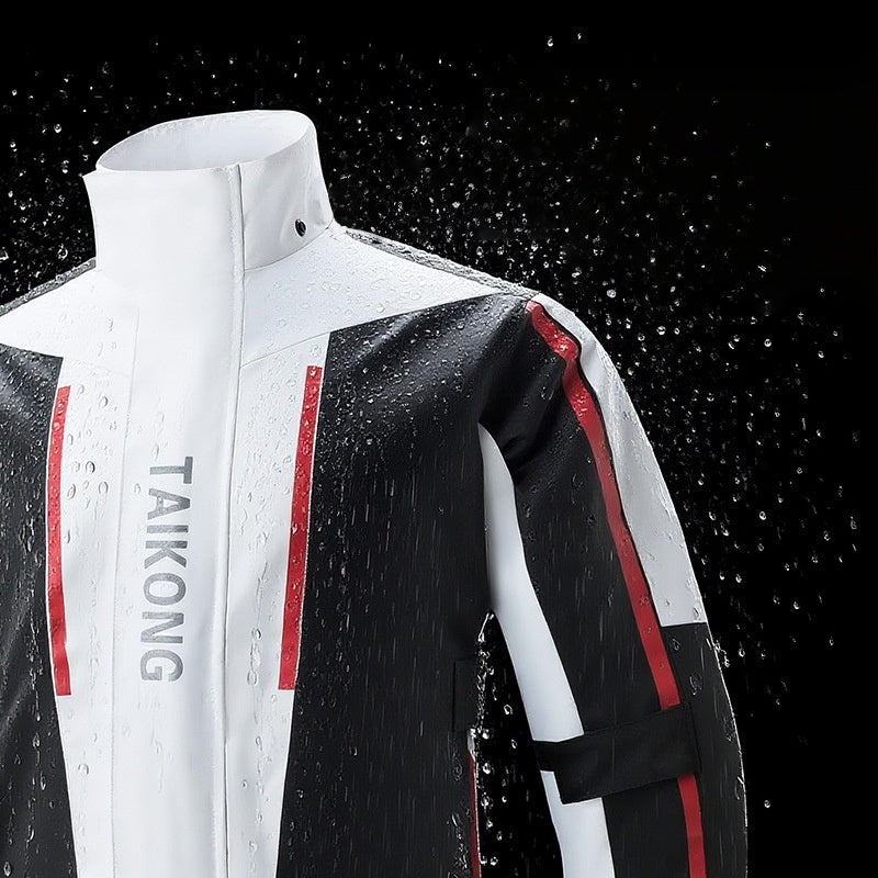 Heavy-Duty Motorcycle Rain Suit, White/Black Waterproof Riding Set