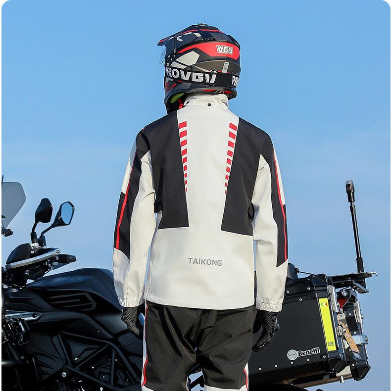 Heavy-Duty Motorcycle Rain Suit, White/Black Waterproof Riding Set