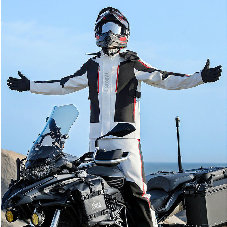 Heavy-Duty Motorcycle Rain Suit, White/Black Waterproof Riding Set