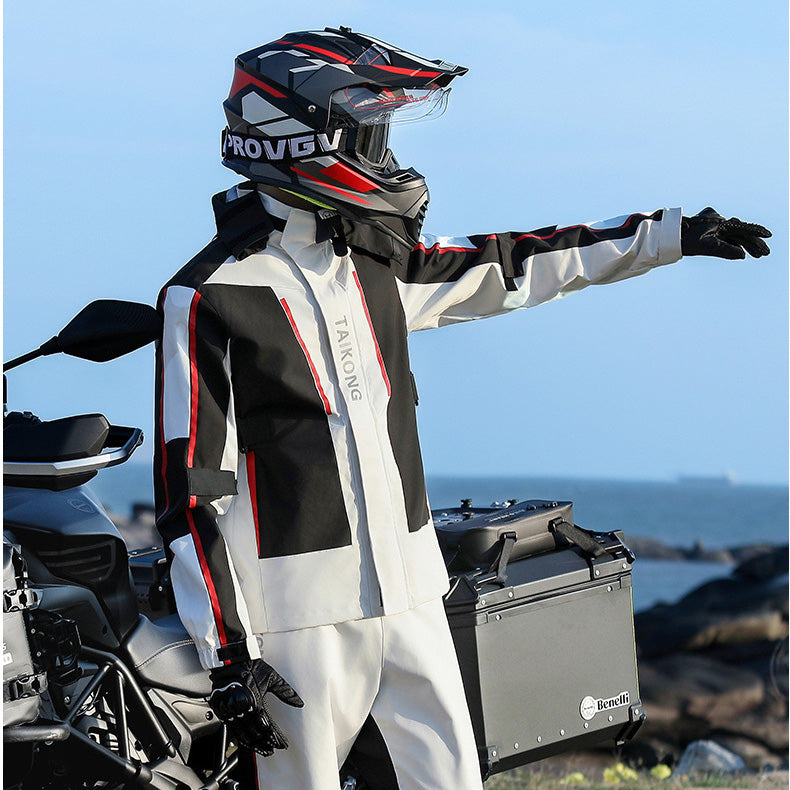 Heavy-Duty Motorcycle Rain Suit, White/Black Waterproof Riding Set