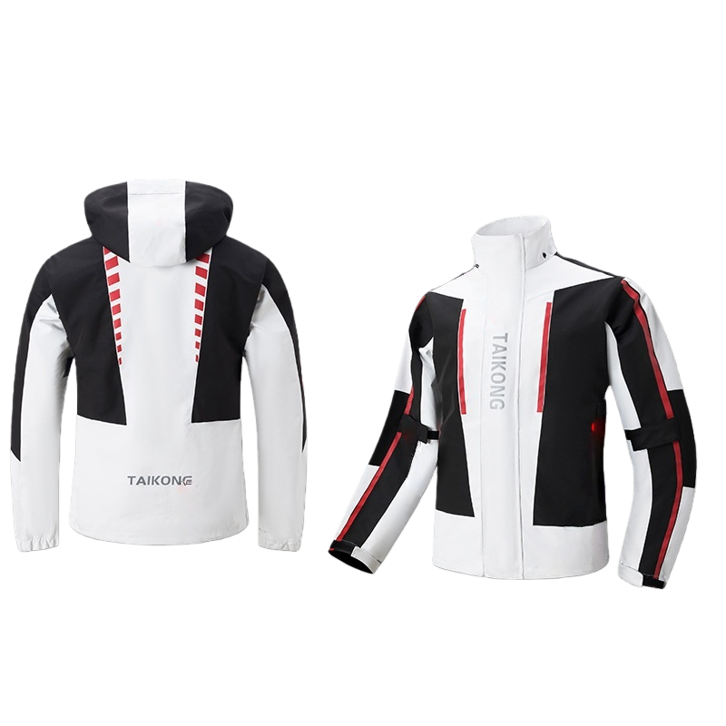 Heavy-Duty Motorcycle Rain Suit, White/Black Waterproof Riding Set